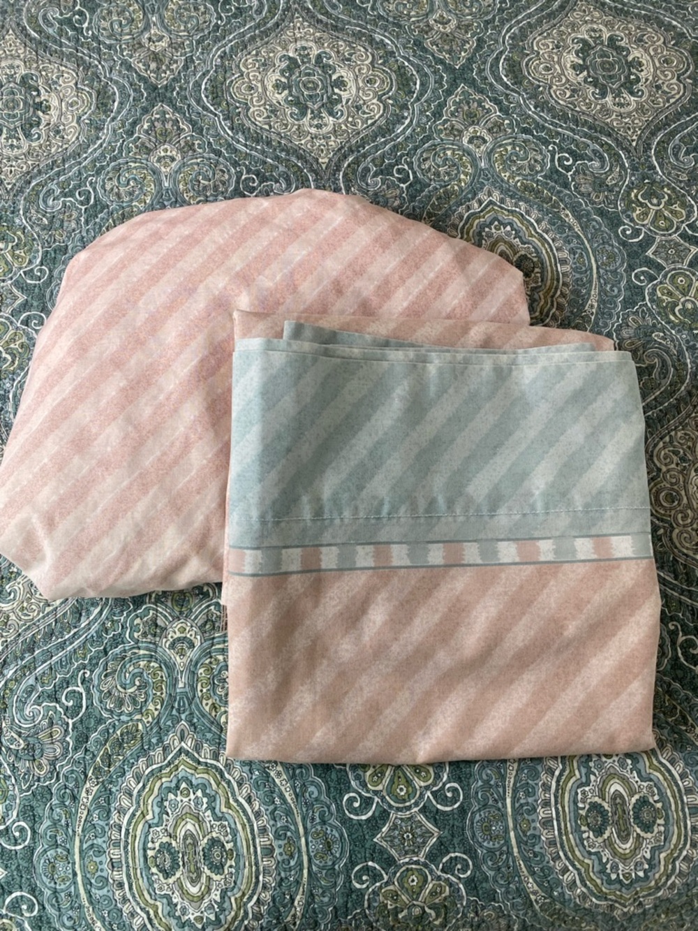 Retro Stevens Flat Sheet 70s blue pink striped queen 2 pc set